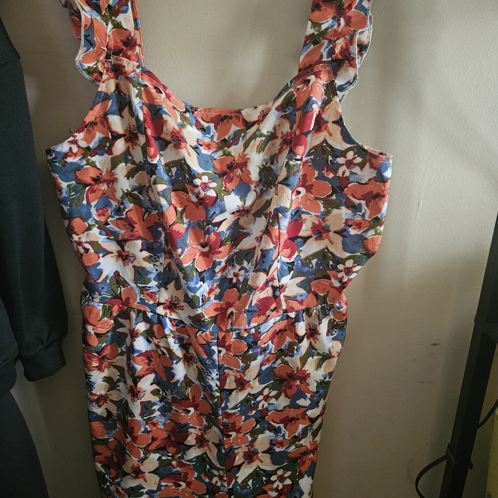 SHEIN Coral and Blue Floral Jumpsuit